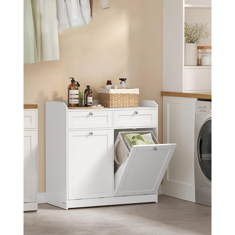 White Freestanding Bathroom Cabinet with Dual Hampers