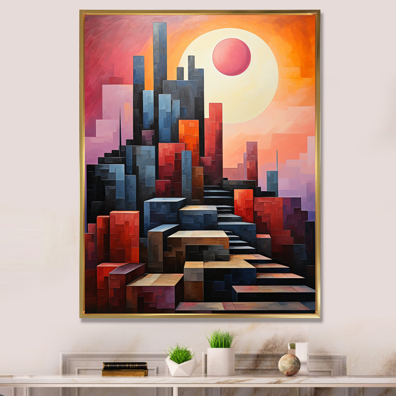 " Monuments Unveiled Sunsets I ", 32" H x 16" W, Gold Picture Framed
