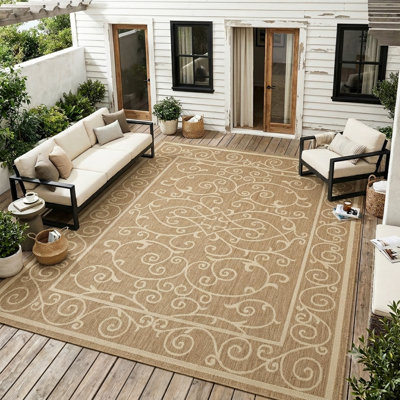 Traditional Floral Scrollwork Indoor / Outdoor Area Rug
