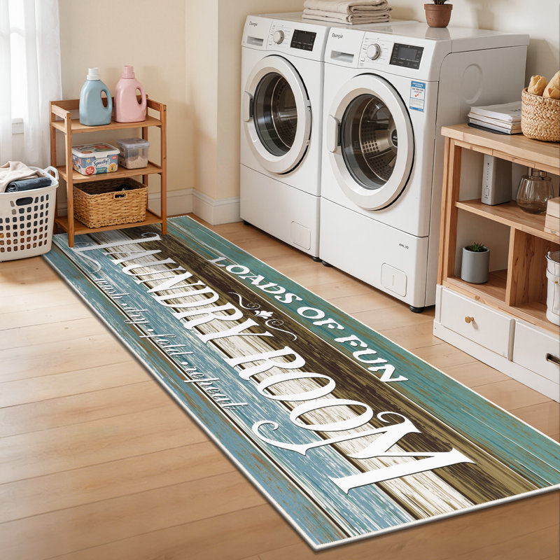 2'x6' Washable Non Slip Kitchen Mat Runner Rug, Teal