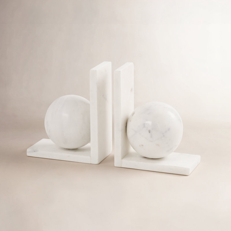 Serre-livres décoratifs à motif géométrique en marbre blanc avec bases en forme de L, ensemble de 2, Blanc