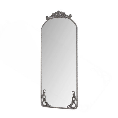Arched Full Body Hanging Mirror With Vintage Carved Appliques, HD Tempered Glass, MDF Backboard And Durable Metal Frame For Home Decoration