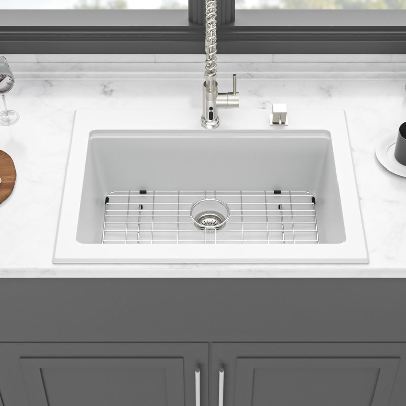 30X22" White Quartz Kitchen Sink Drop - In Workstation, Smooth Surface, Eliminates Vibration, Reduces Dirt, Comes With Colander And Installation Guide Workstation Sink, Composite, Quiet Operation,