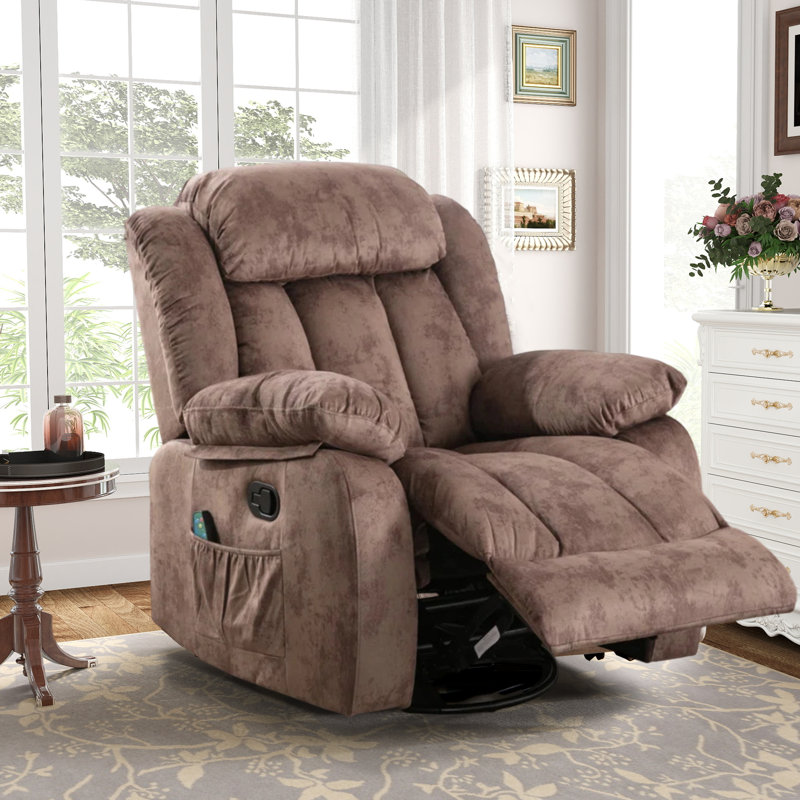 Fauteuil inclinable manuel pivotant de 37,4 po en microfibre avec chaleur et massage, Dune ombre