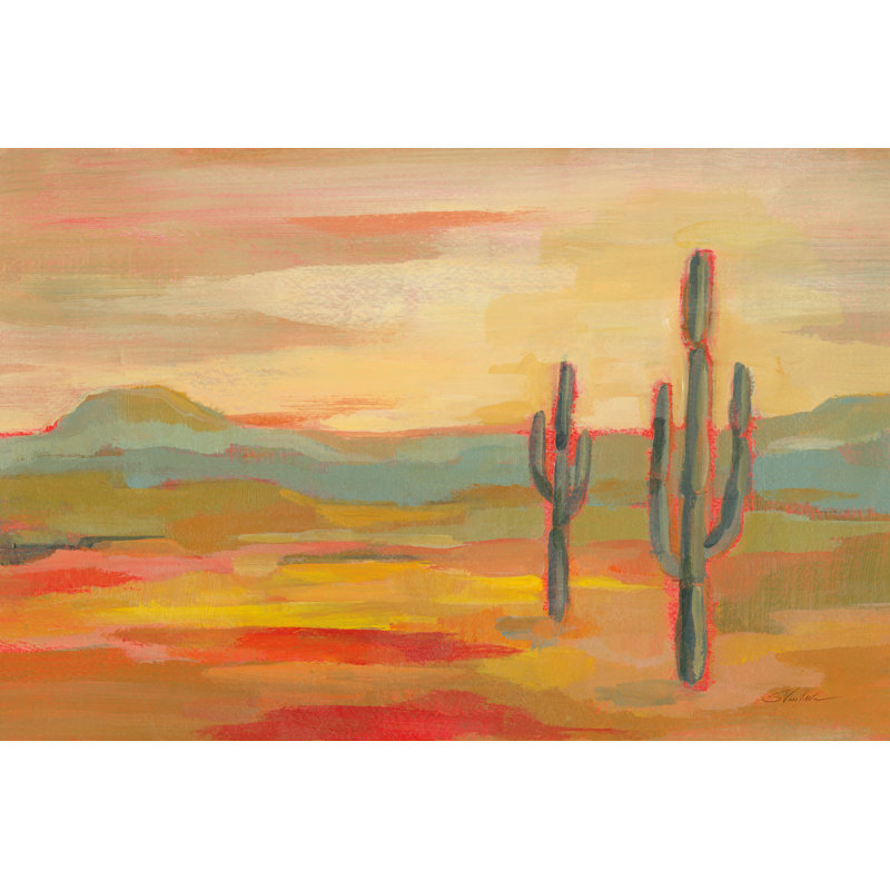 «Desert Saguaro» par Silvia Vassileva, reproduction d'art sur toile tendue, H 24 po x l 36 po, Imprimé avec cadre noir, Non
