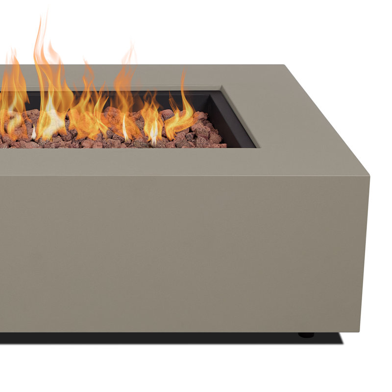 Aegean 75" Asymmetrical Rectangle Steel Propane or Natural Gas Fire Pit Table in Mist Gray by Real Flame, Gray