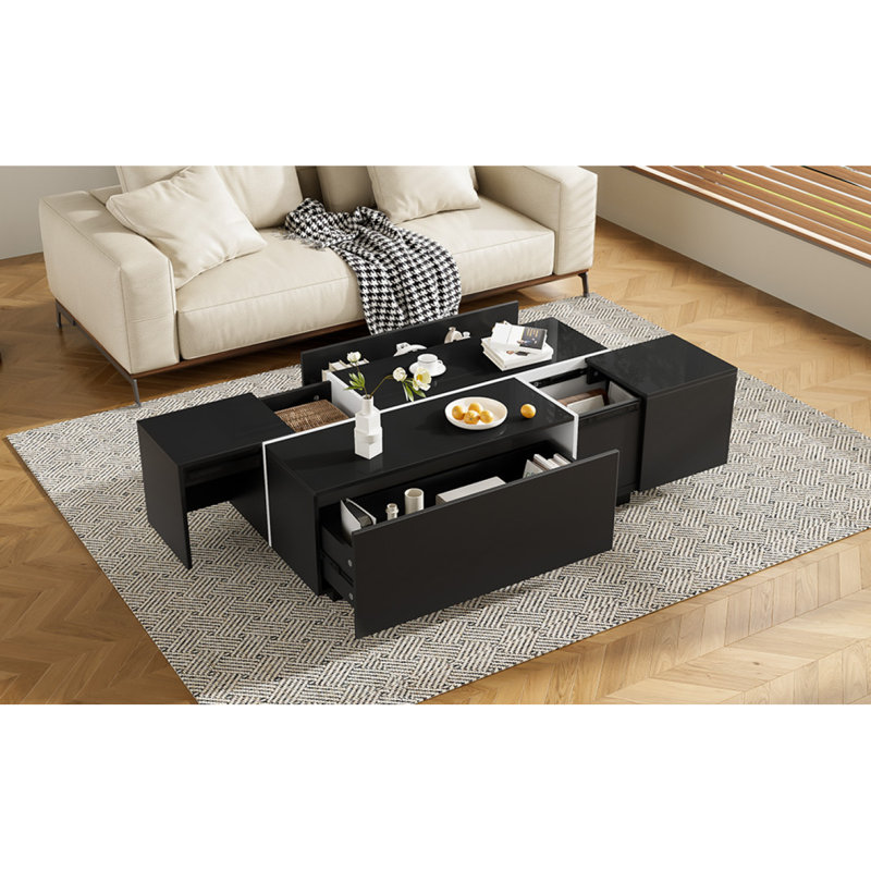 Table basse à 2 tiroirs de 47,2 po à 72,7 po, Noir