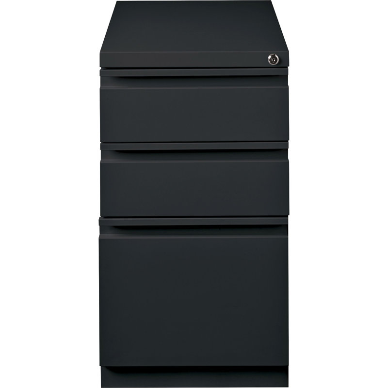 Black Steel 3-Drawer Lockable Mobile Filing Cabinet