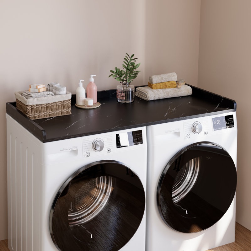 Washer Dryer Countertop Laundry Shelf Topper with Edge, Wooden Cover Guard Organizer for Washer, Dryer & Laundry Hamper Storage