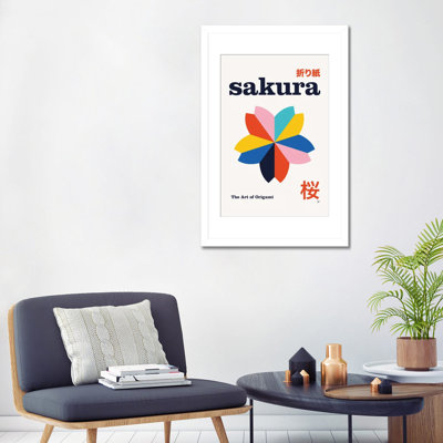 Sakura Origami géométrique, affiche, reproduction d'art murale, papier d'art encadré
