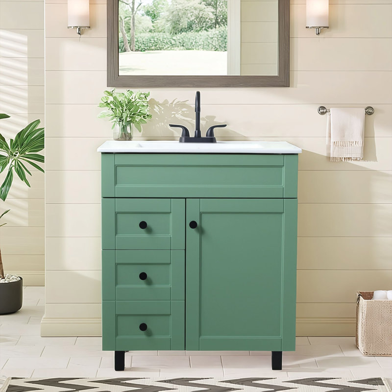  Meuble-lavabo simple 30 po vert olive avec plateau en céramique