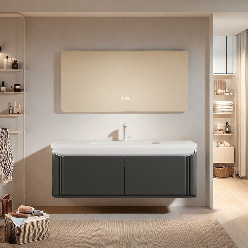 Light luxury minimalist bathroom cabinet, 19.6" H x 51.1" W x 21.6" D, Noir