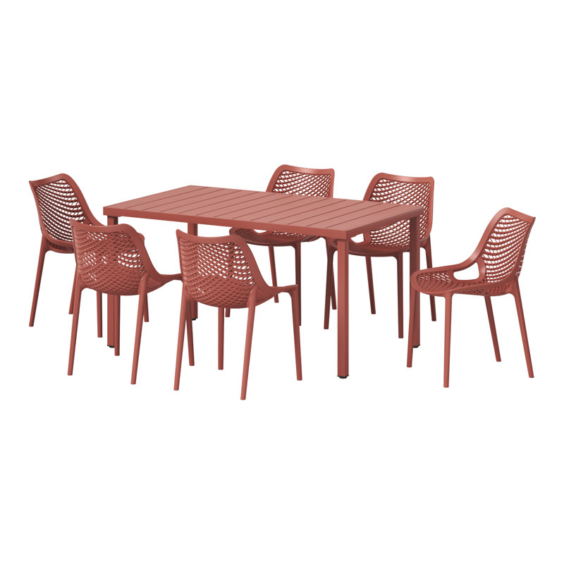 6-Person Outdoor Rectangular Dining Set, Red