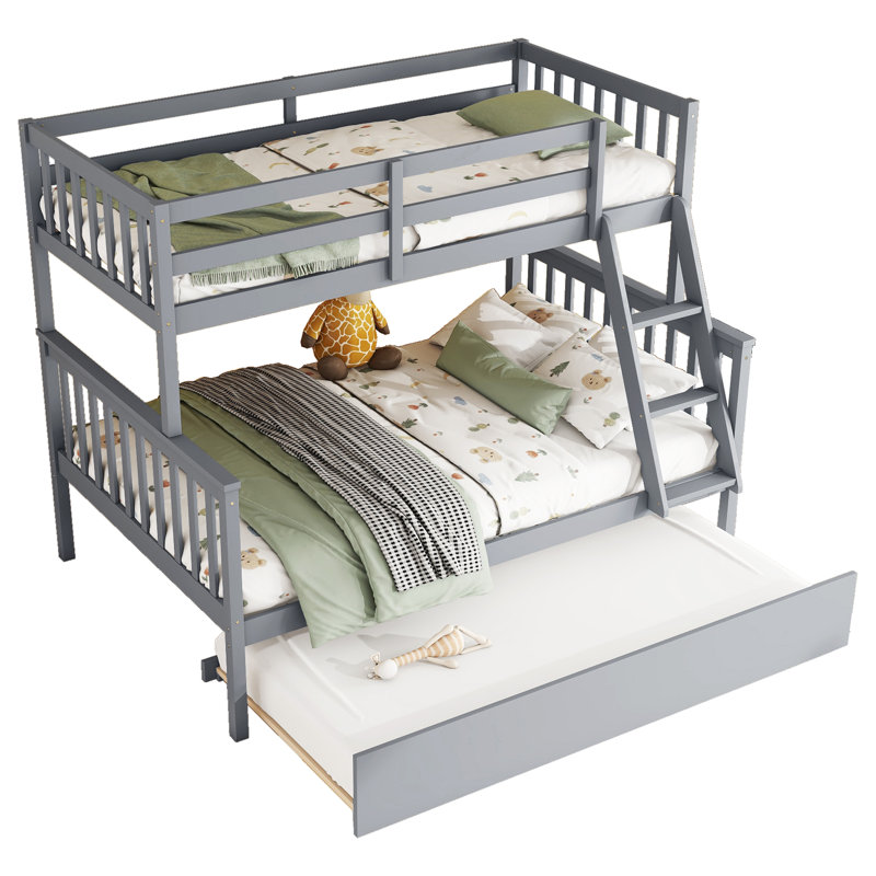 Lit superposé détachable en bois d'hévéa avec lit gigogne facile à glisser, Gris