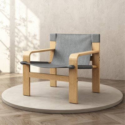 Detachable And Washable Linen Fabric Oak Accent Chair, Dark Grey, Mid - Century Lounge Wide , Solid Wood Frame For Bedroom Reading Aloud Grey Chair With Fabric, Frame, Suitable Various Rooms