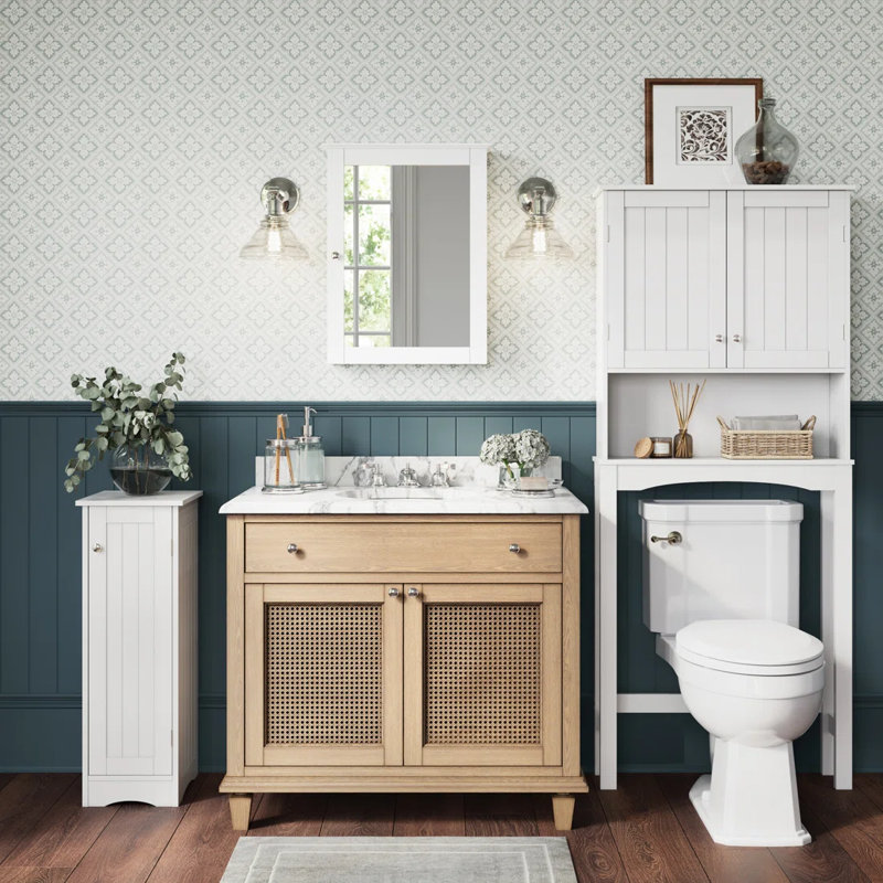White MDF Over-the-Toilet Storage Cabinet with Adjustable Shelves