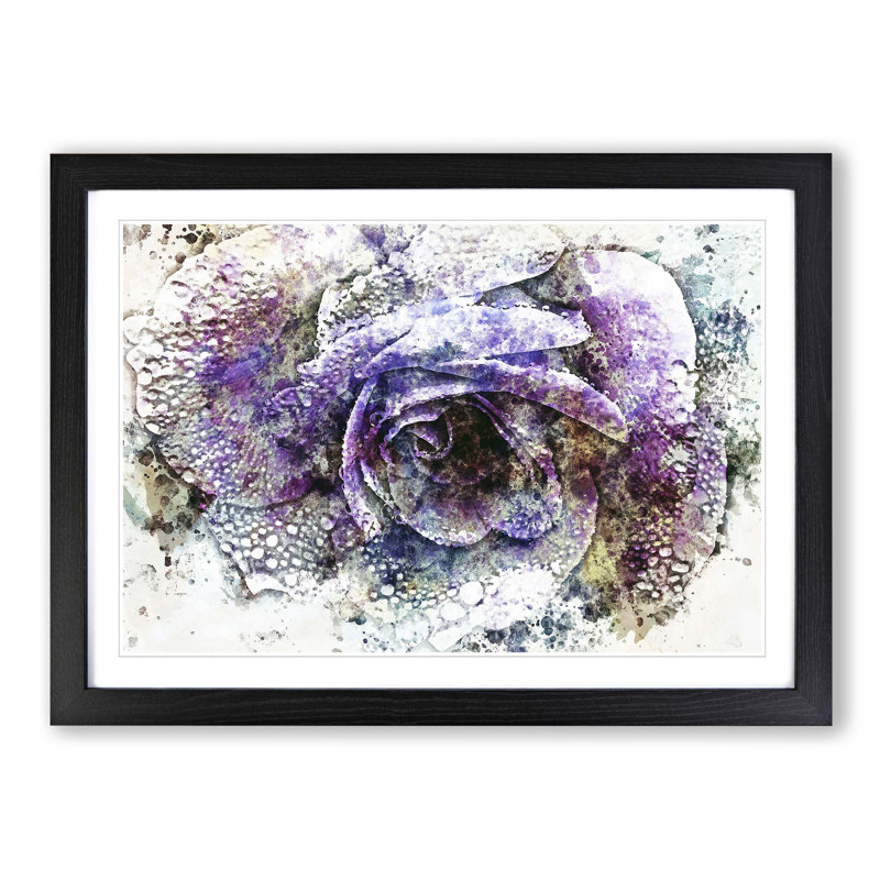 Purple Rose in Abstract - Picture Frame Painting Print, 35cm H x 50cm W x 2cm D, Black