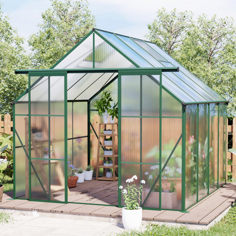 Green-Double Door Greenhouse, Walk-In Greenhouses For Outdoor, 7.5' H x 7.9' W x 8.1' D, Green