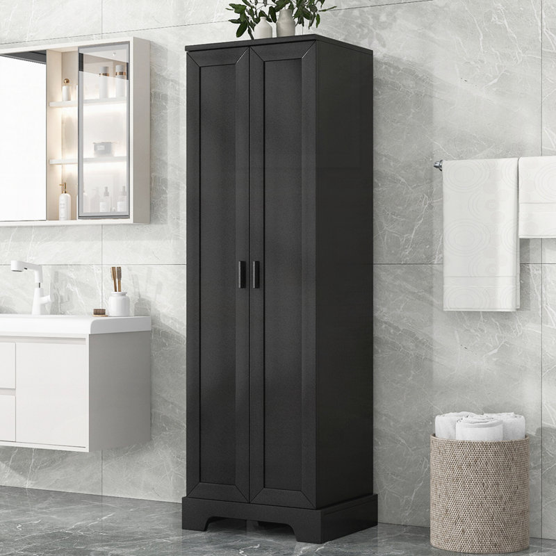Armoire de rangement avec deux portes pour la salle de bain, Noir