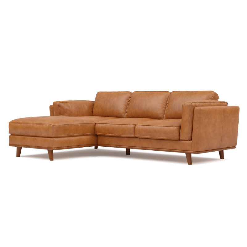 Shanteka Artisan Top Grain Leather Three Seats with Chaise Leather Sofa, Left Hand Facing, Cognac Genuine Leather