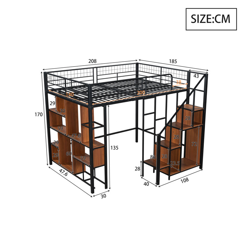 Sonya 140 x 200cm Loft Bed, Schwarz