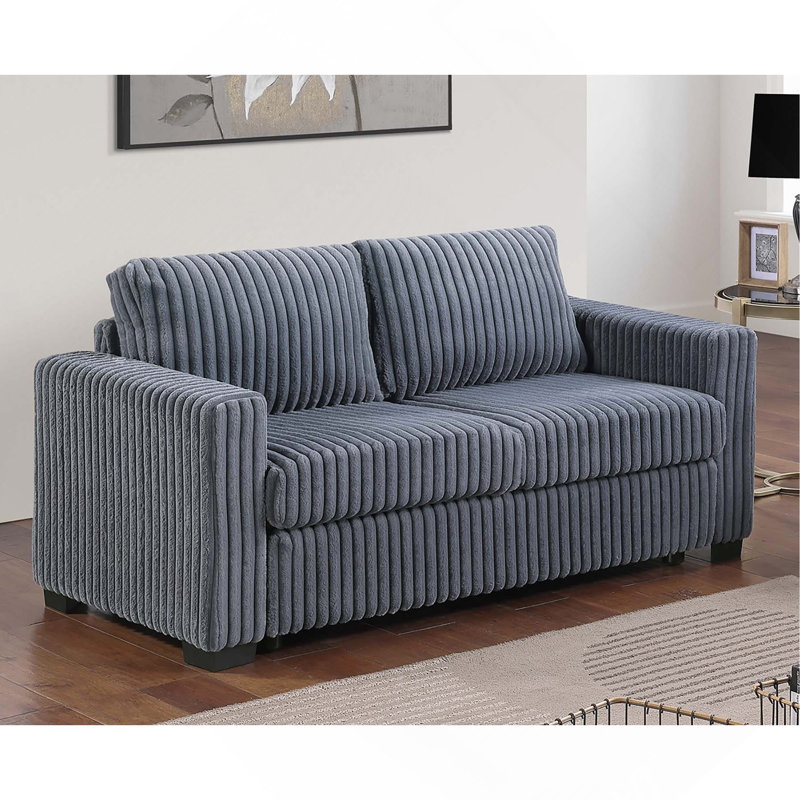 Ensemble de canapés 2 pièces de style moderne 1 x canapé 1 x 1 causeuse Coussin de dossier à pieds en plastique Porte-gobelets Port de charge Revêtement en velours côtelé gris foncé Salon principal