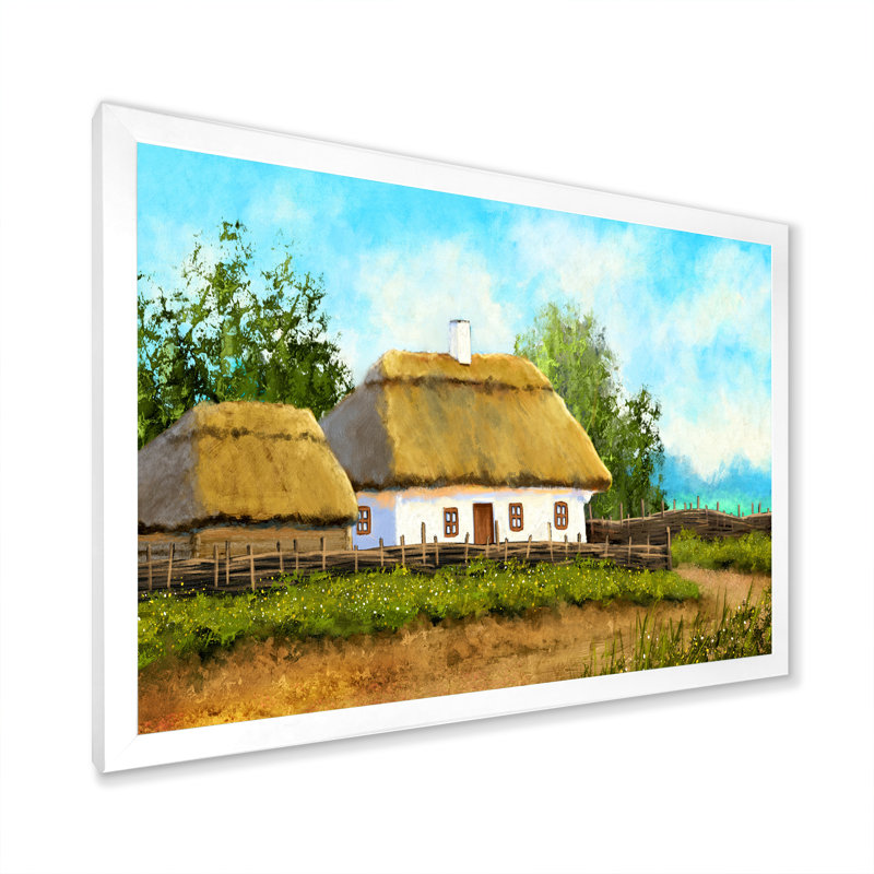 Vieux paysage villageois IV - Art mural sur toile traditionnel, H 12 po x l 20 po x P 1 po, Cadre photo blanc