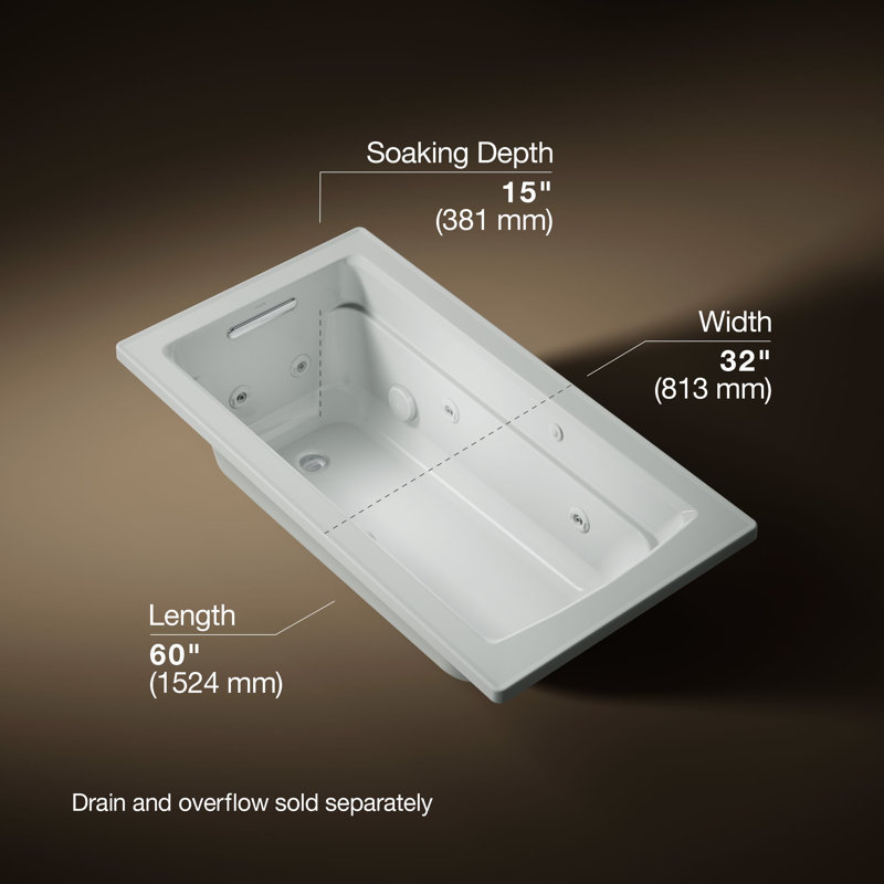 Archer 60" x 32" Drop-in Whirlpool, Gris glacial
