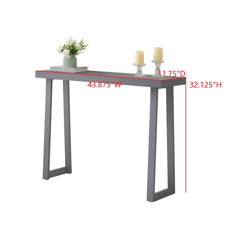 Claude Rectangular Console Table with Shelf – Sleek and Modern Entryway, Hallway, or Sofa Table with Trapezoidal Legs, Grey