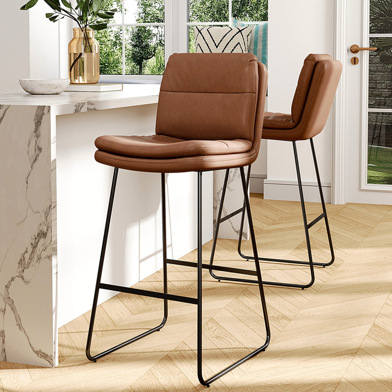 Carena Upholstered Counter Stool with Metal Frame, Brown