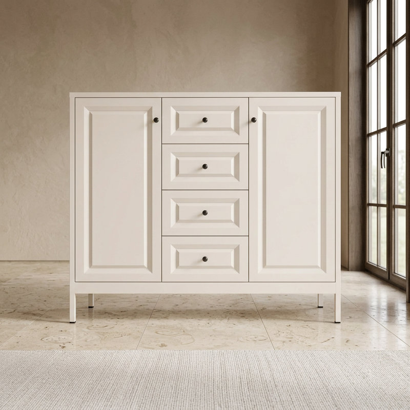 Buffet autoportant de 40,16 pouces avec 4 tiroirs, 2 portes et tablettes réglables, armoire décorative multifonctionnelle pour le salon, la cuisine, l'entrée, le couloir, la salle de lavage