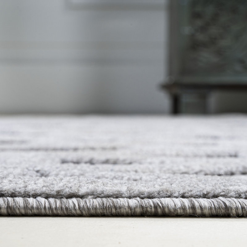 Raeshelle Neutral Geometric Light Gray Indoor/Outdoor Rug, Rectangle 7'9" x 10'