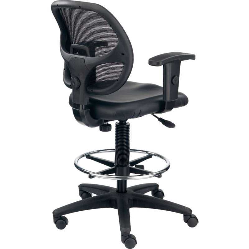 Adjustable Black Vinyl and Mesh Drafting Stool with Steel Frame
