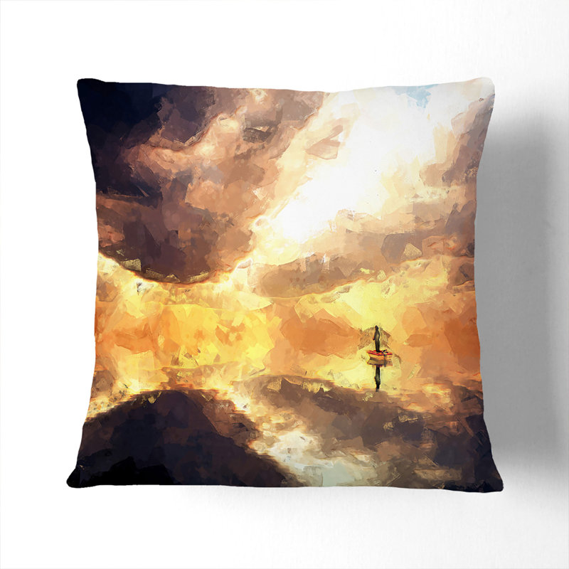 Fishing Boat in Abstract Cushion with Filling, 55cm H x 55cm W x 20cm D