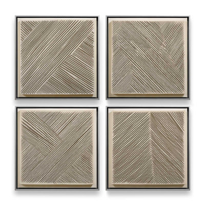 Modern Linear Illusion Set of 4 Canvas Prints in a Silver Frame,