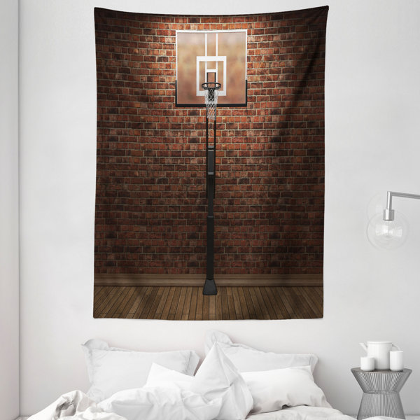 Ambesonne Basketball Duvet Cover Set, Old Brick Wall and Basketball Hoop Rim Indoor Training Exercising Stadium Picture, Decorative Piece Bedding Se - 2
