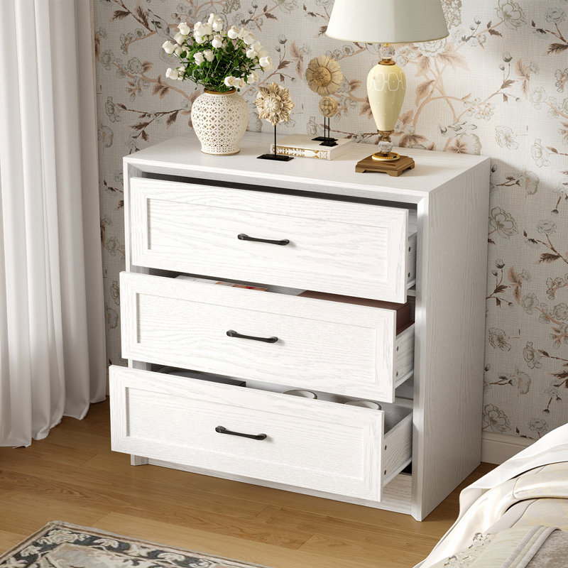 3-Drawer Nightstand With Wood Grain Finish, White