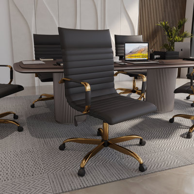 Sorrells High-Back Ergonomic Leather Executive Office Chair with Padded Arms & Chrome Base – Modern Swivel Desk Chair for Home or Conference Room by Orren Ellis