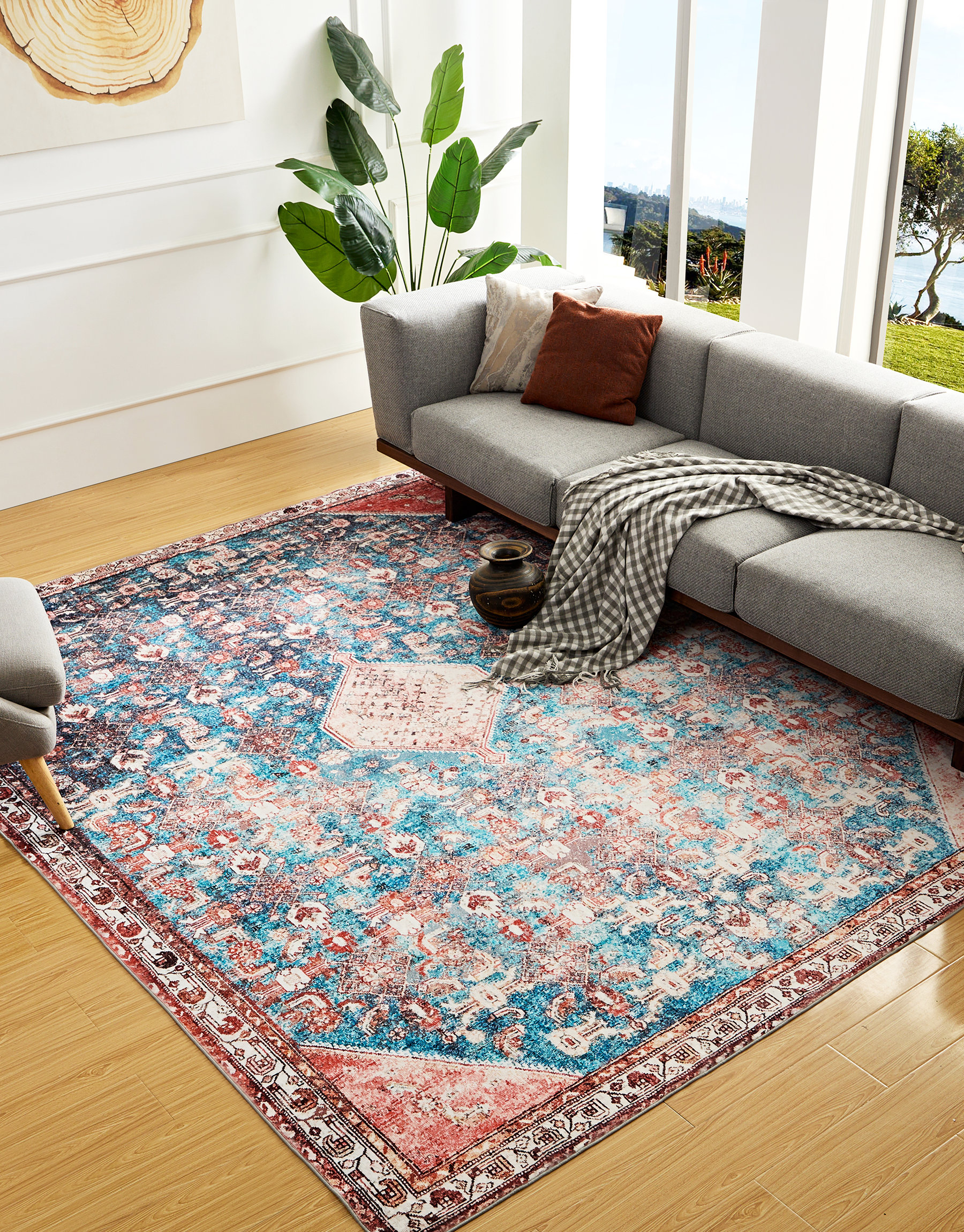 Bungalow Rose Aaruhi Machine Washable Oriental Red/Blue/White Area Rug ...