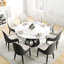 Table de salle à manger 30,04 po h 59,18 po ronde en pierre frittée blanche avec base en fer noir pour 6 à 8 personnes de style moderne, pour 6 à 8 personnes