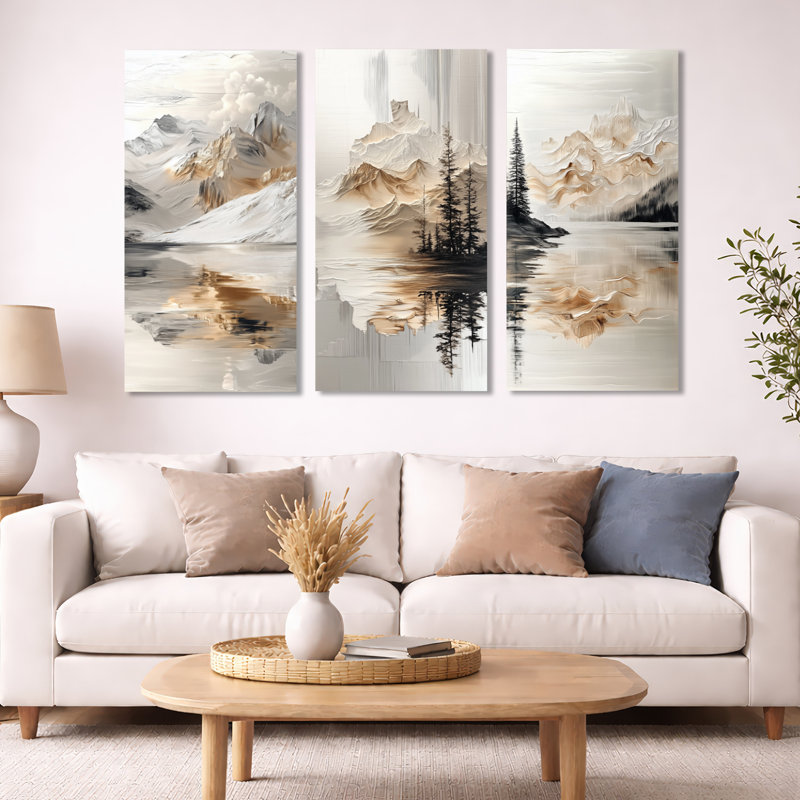 Golden Mountain Reflection - White Lake, ensemble de 3 toiles encadrées, H 32 po x l 48 po, Toile tendue