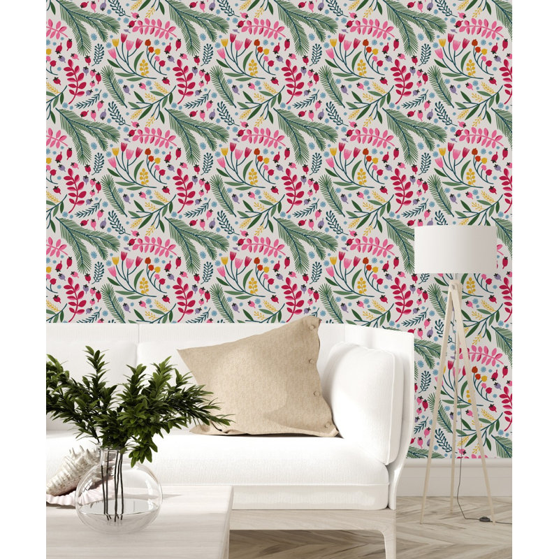 Panneau de papier peint baies et feuilles, L 225 po x l 25 po