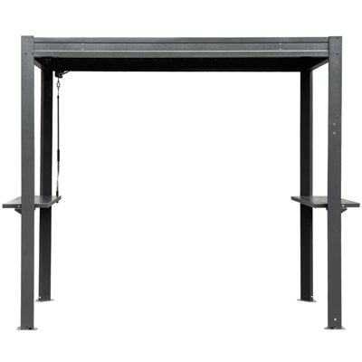 8x5 FT Grill Louvered Pergola for Outdoor Grill, Hardtop Grill Pergola with Built-in Gutter & Adjustable Rainproof Roof, Metal Shelter Gazebo for Patio Backyard Deck -Gray
