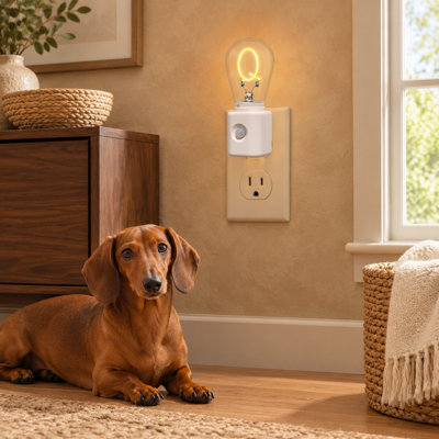 This Q-Shape wall-plug LED nightlight provides dimmable 2200K Amber Warm illumination in a 2 per Pack format, using both motion detection and dusk-to-dawn sensing for home decor.