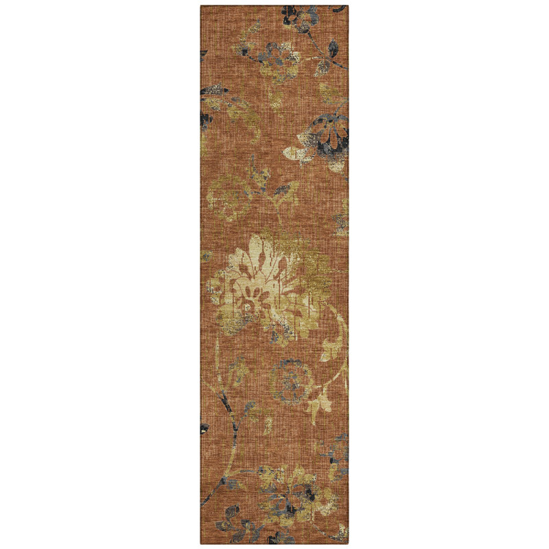 Machine Washable Indoor/Outdoor Chantille ACN2616 Floral Rug, 2'3" x 7'6" Runner, Paprika