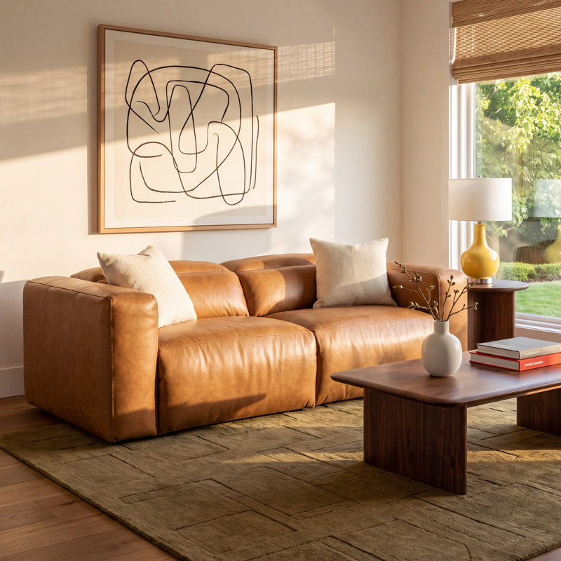Amed 89" Upholstered Reclining Sofa, Sonoma Butterscotch Top Grain Leather