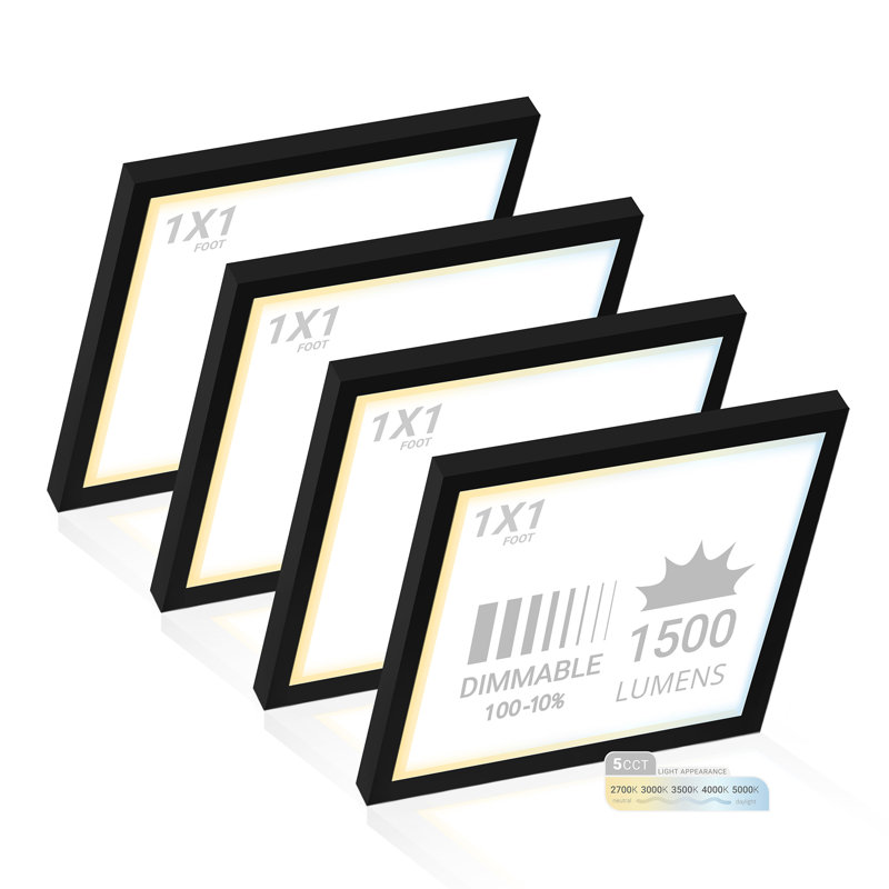 Matte Black 12" Square LED Surface Mount Panel Light, 4-Pack