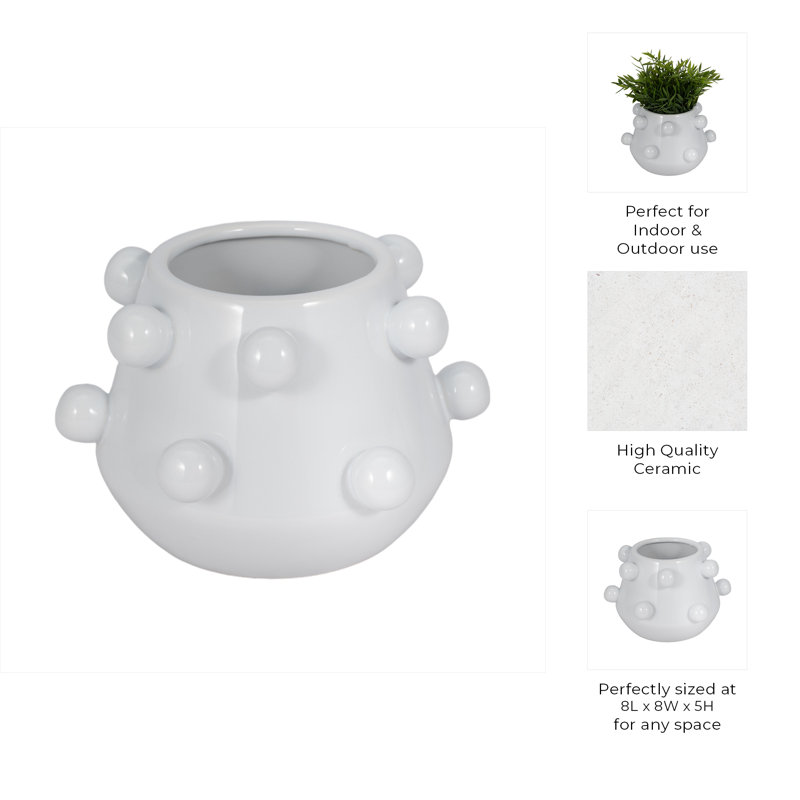 Sagebrook Home 8" White Ceramic Tapered Bubble Planter, Yes, White, 5" H x 8" W x 8" D