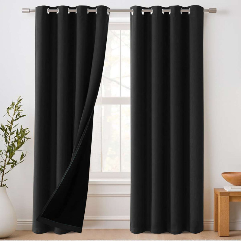 100% Blackout Curtains for Bedroom Thermal Insulated Blackout Curtains Heat and Full Light Blocking Curtains for Living Room with Liner 2 Panels Set