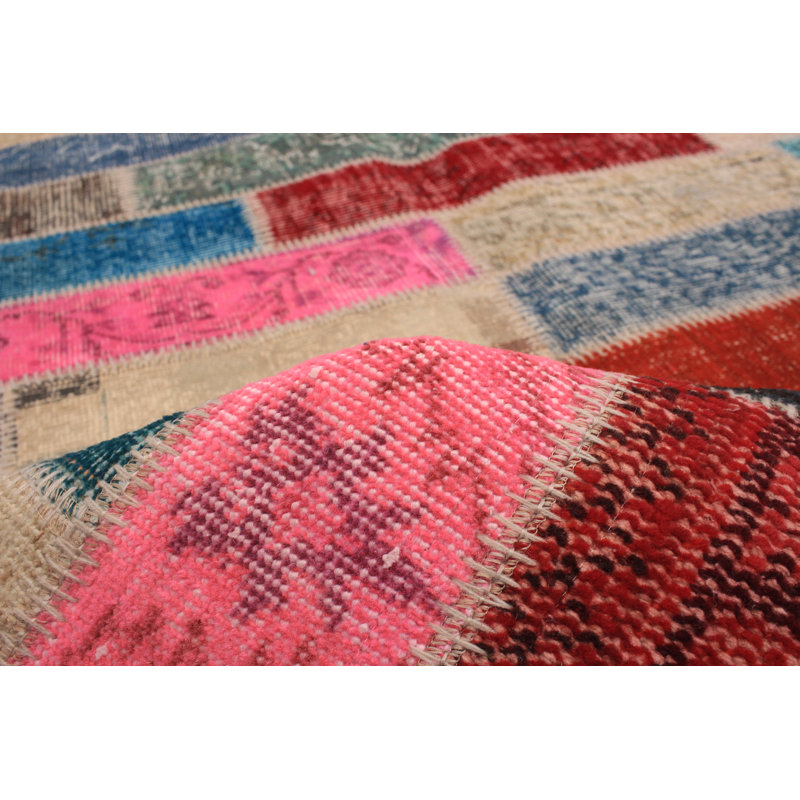 Tapis unique en laine noué à la main bleu / gris / jaune 4 pi 8 po x 6 pi 5 po Kamellia
